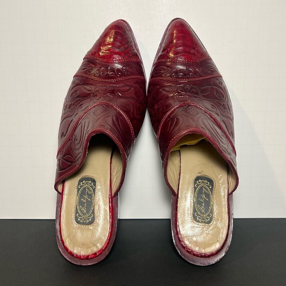 Womens SALPY Dallas Red Hand Tooled Snakeskin Slip On Mules / Size 5.5 - Picture 6 of 8